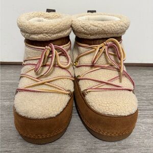 MICHAEL KORS BROWN ZELDA SHERPA SUEDE SNOW LACE UP BOOTS SZ 10